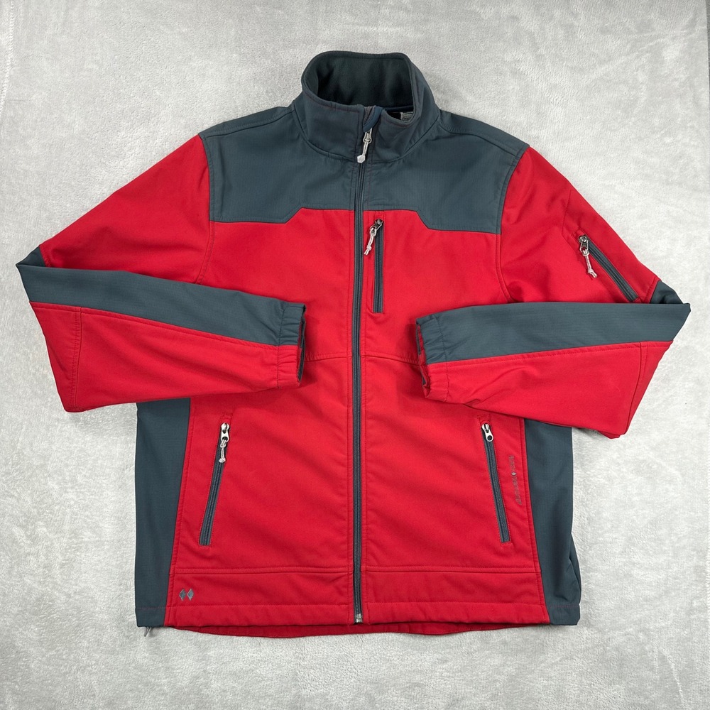 Black Diamond Mens XL Double Diamond Softshell Jacket Red Gray Zip Front Pockets